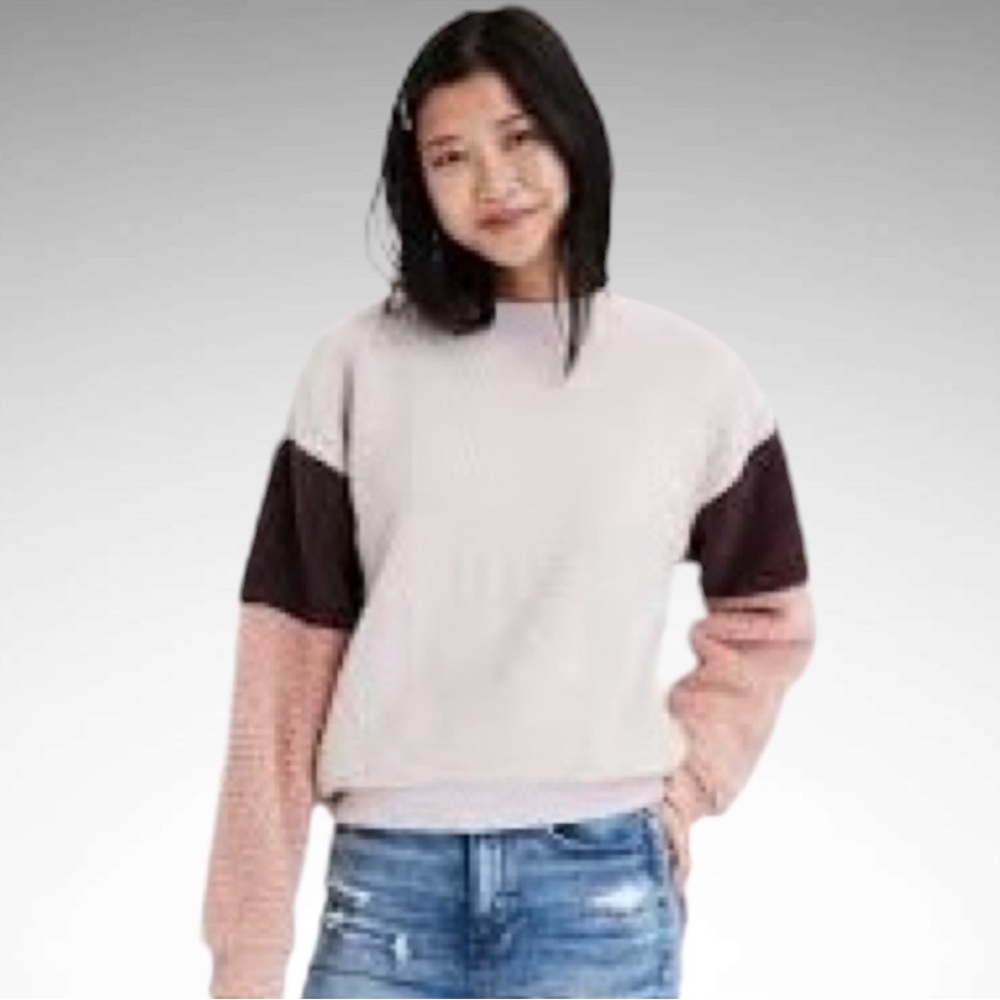 American Eagle Outfitters Tricolor Puffy Fleece Pullover Sweater